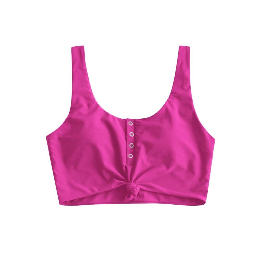 Crop Tankini Top Front Knot Magenta Padded Bikini for Women L